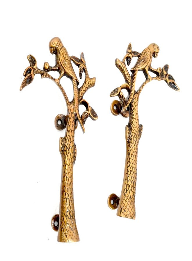 Two Moustaches Brass Parrot on Tree Design 8 Inches Brass Door Handle Pair, Door Handles for Home Decor, Door Pull Handles, Handleset, Handles for Wooden Door, Standard Size; Antique Yellow Pack of 2 - Image 3